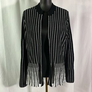 Cato Black & White Flared Hem Long Sleeve Open Front Cardigan